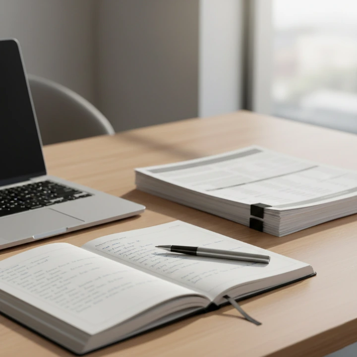 A structured financial planning workspace showing organized documents and notes used for long-term decision-making.